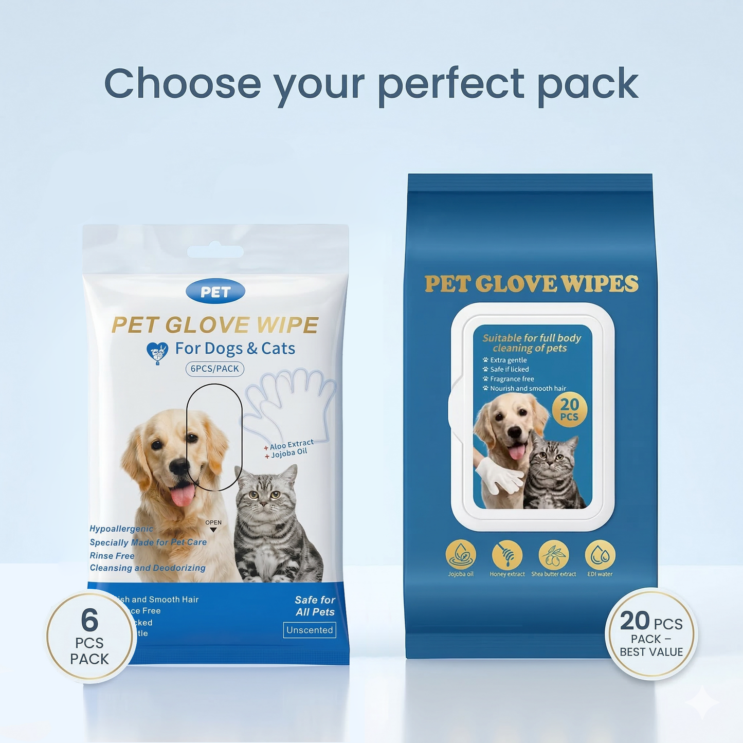 CuddleClean™ Cleaning & Deodorizing Pet Glove Wipes