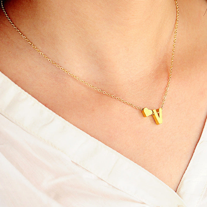 Initial Necklace with Heart - Get a FREE Initial Bracelet