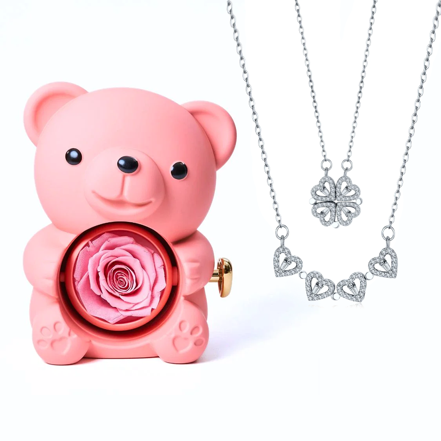 Eternal Love Bear & Clover Necklace