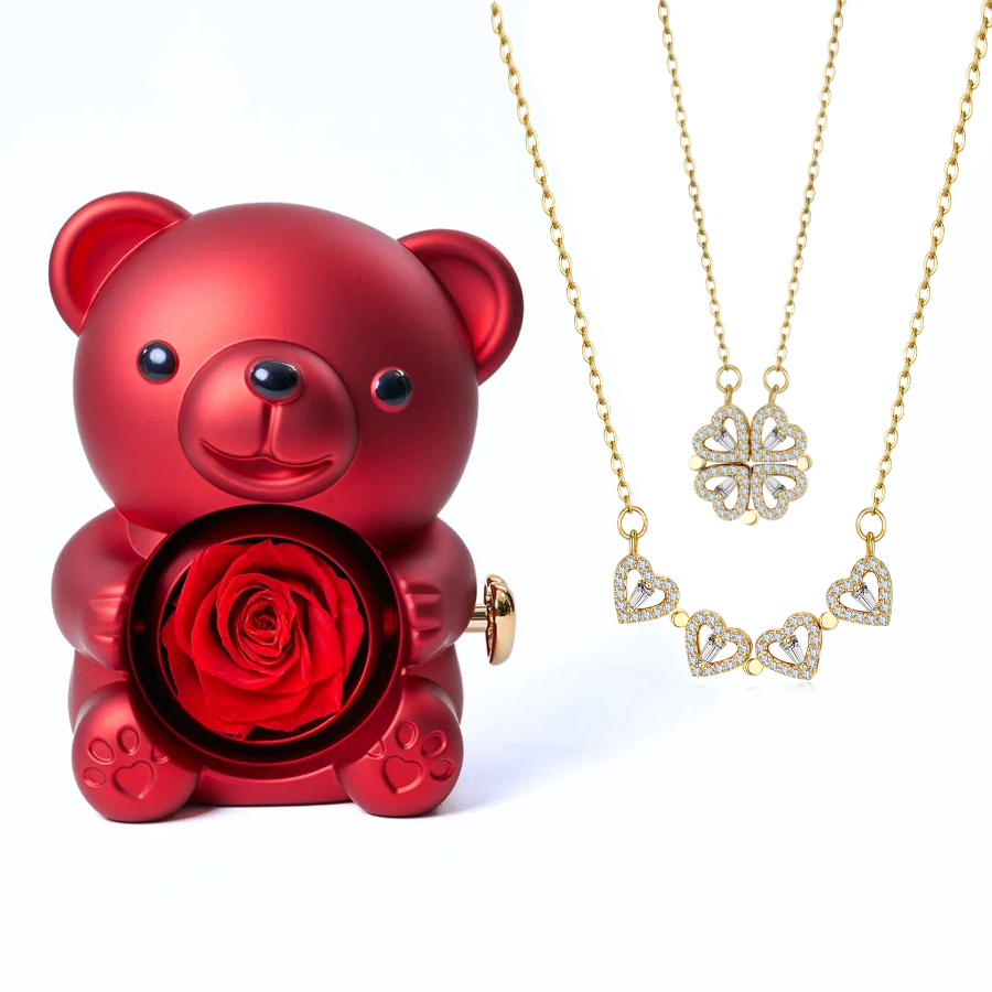 Eternal Love Bear & Clover Necklace