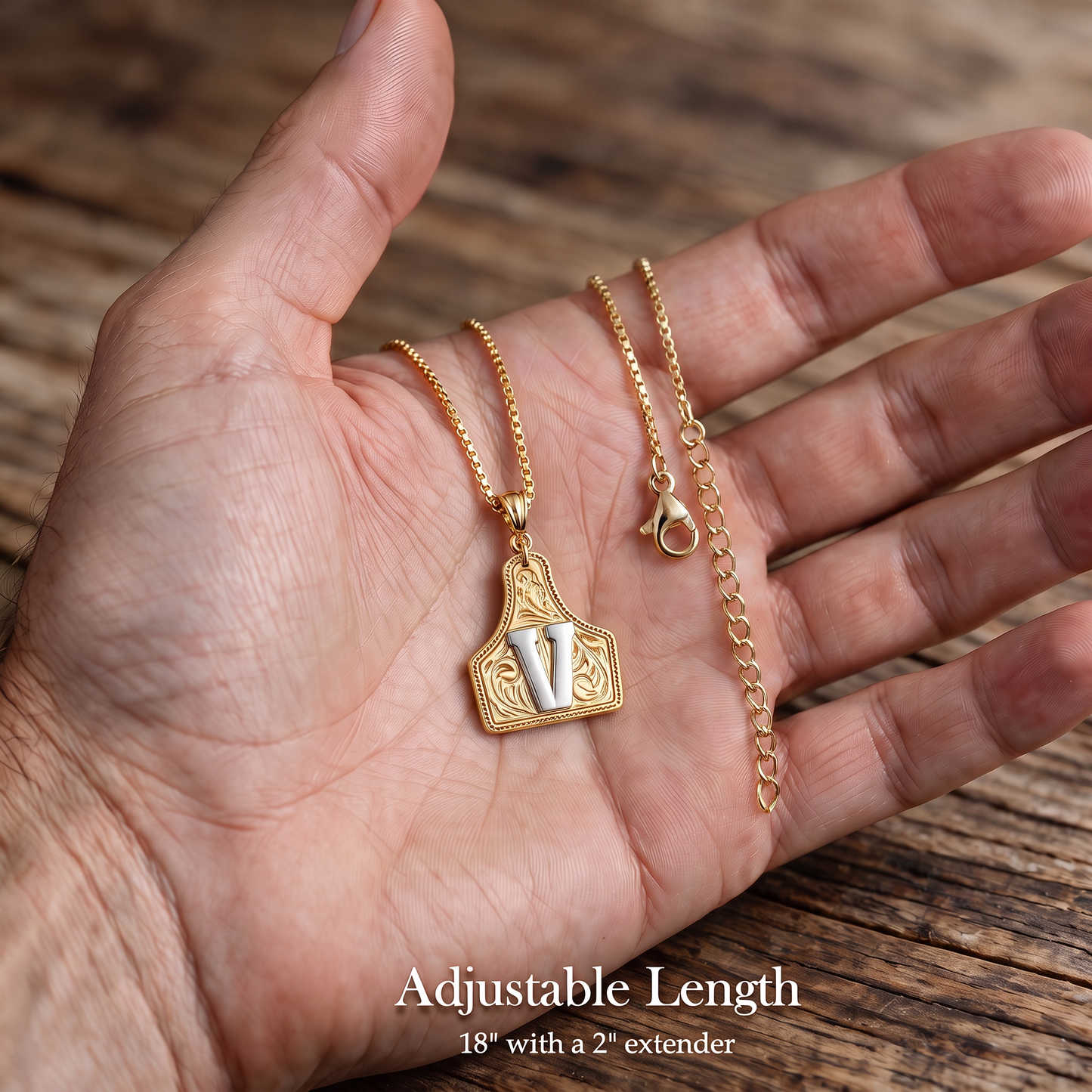 Western Initial Cow Tag Necklace