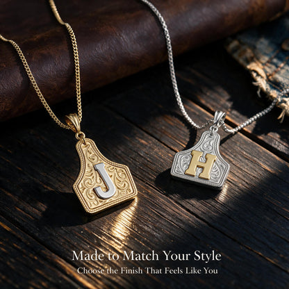 Western Initial Cow Tag Necklace