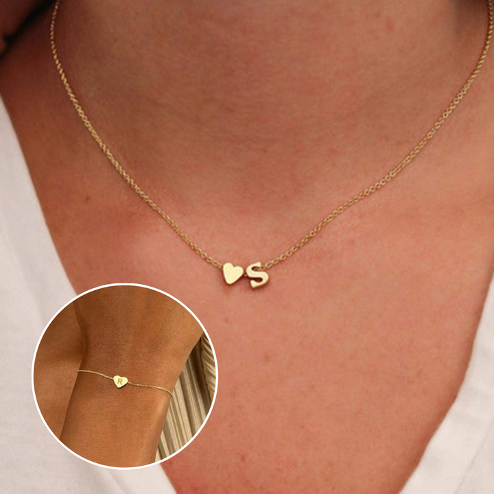 Initial Necklace with Heart - Get a FREE Initial Bracelet