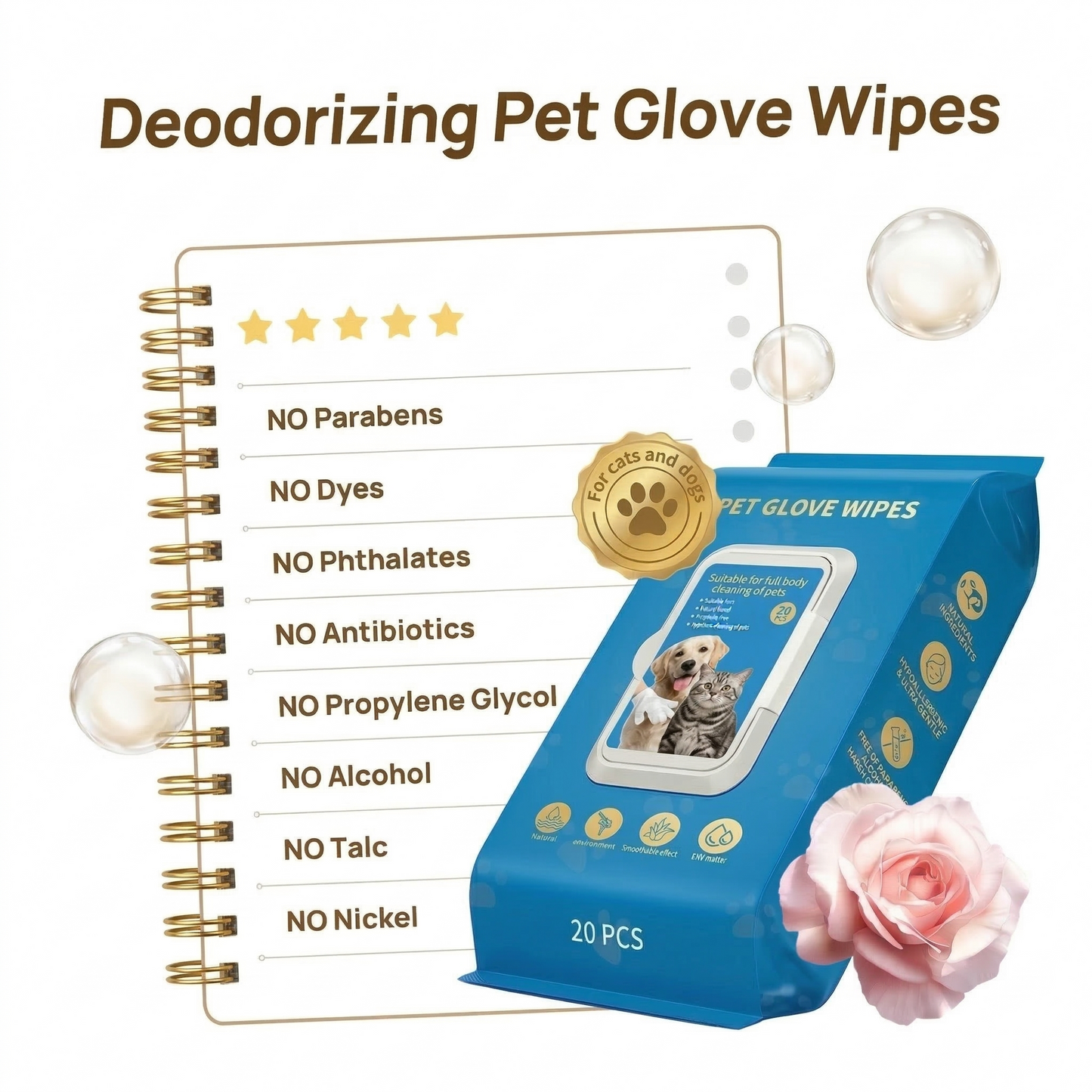 CuddleClean™ Cleaning & Deodorizing Pet Glove Wipes